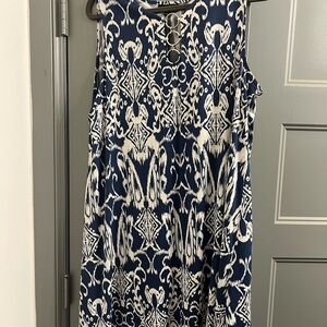 Navy and White Patterned Sleeveless Dress